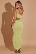 One Shoulder Cut Out Maxi Dress in Green