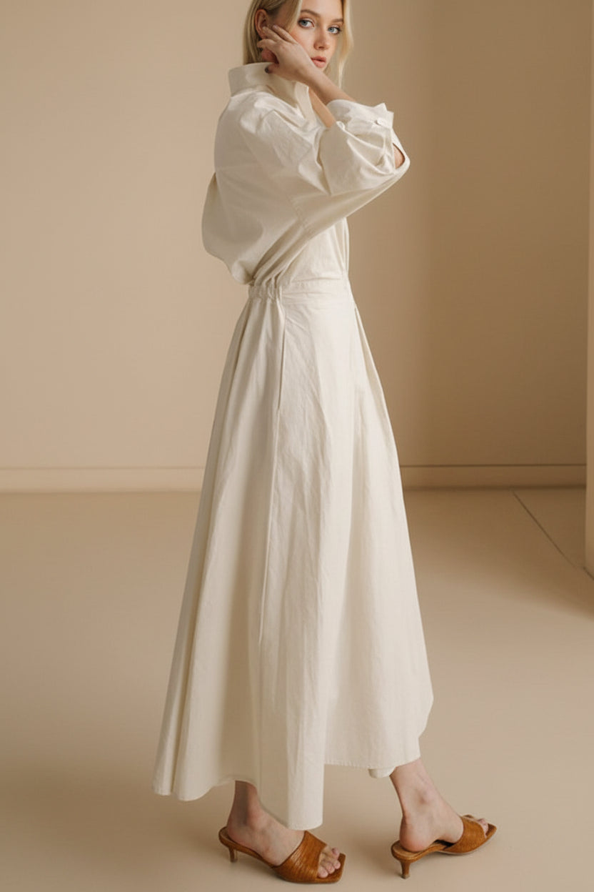 Faye | Dames Elegante Knoop Taille Overhemd Midi Jurk