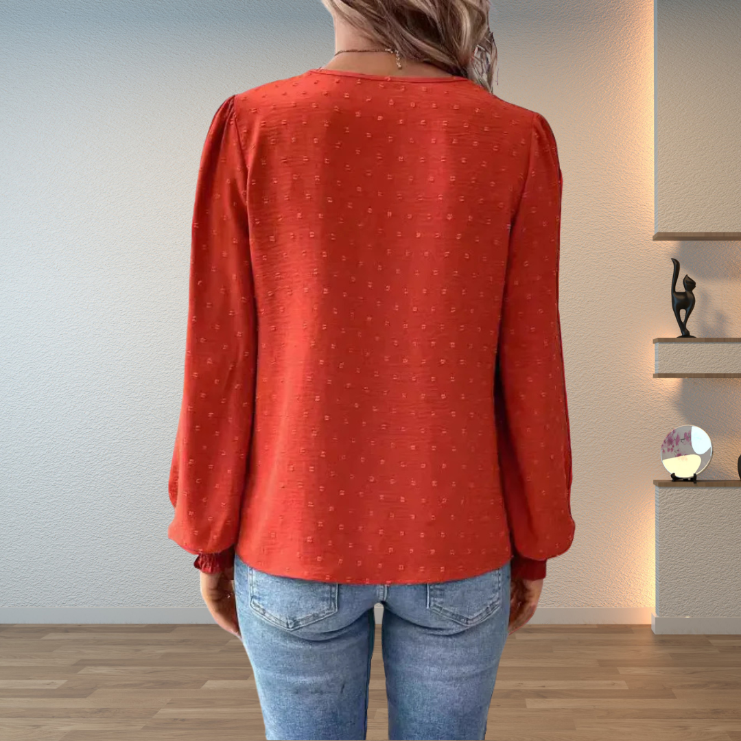 Lillian | Dames V-Hals Lange Mouw Bloemen Detail Blouse Top