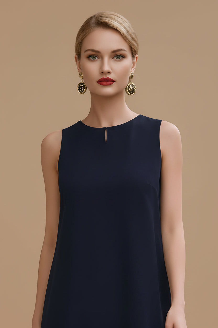 Mouwloze Shift Jurk van Chiffon met Gelaagde Rok