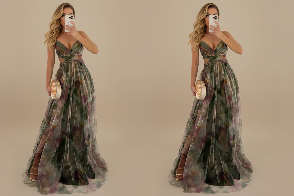 Vivirose | Dames Bedrukte Spaghettibandjes Maxi Jurk