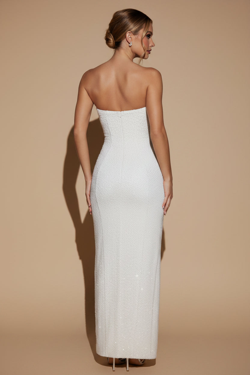 Embellished Bandeau Cowl Neck Maxi Dress in Ivory