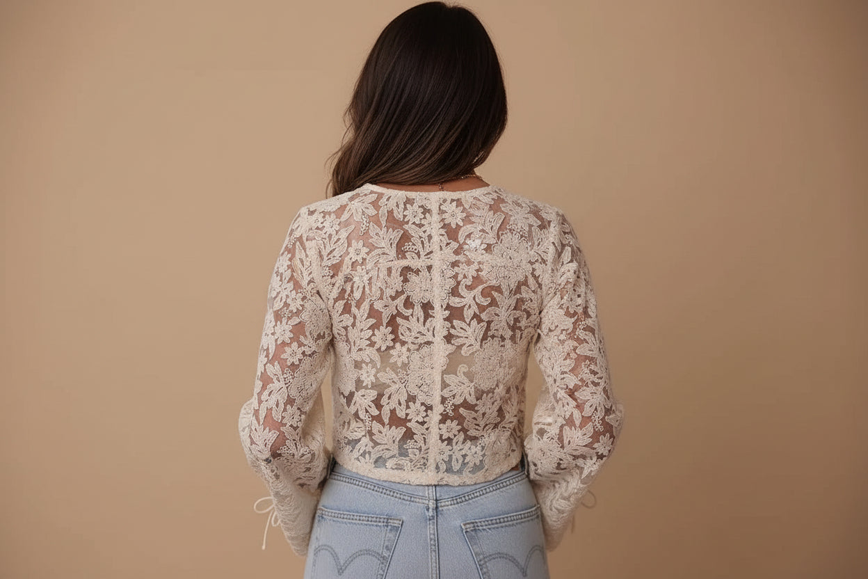 Vivirose | Doorzichtige Bloemenkant met Trompetmouwen