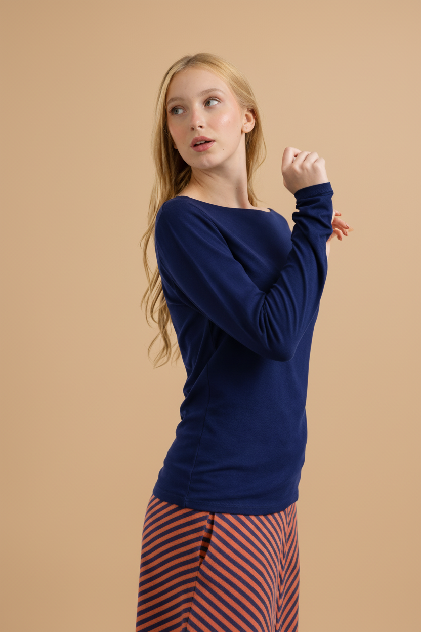 Vivirose Top met lange mouwen | Ecovero effen blauw