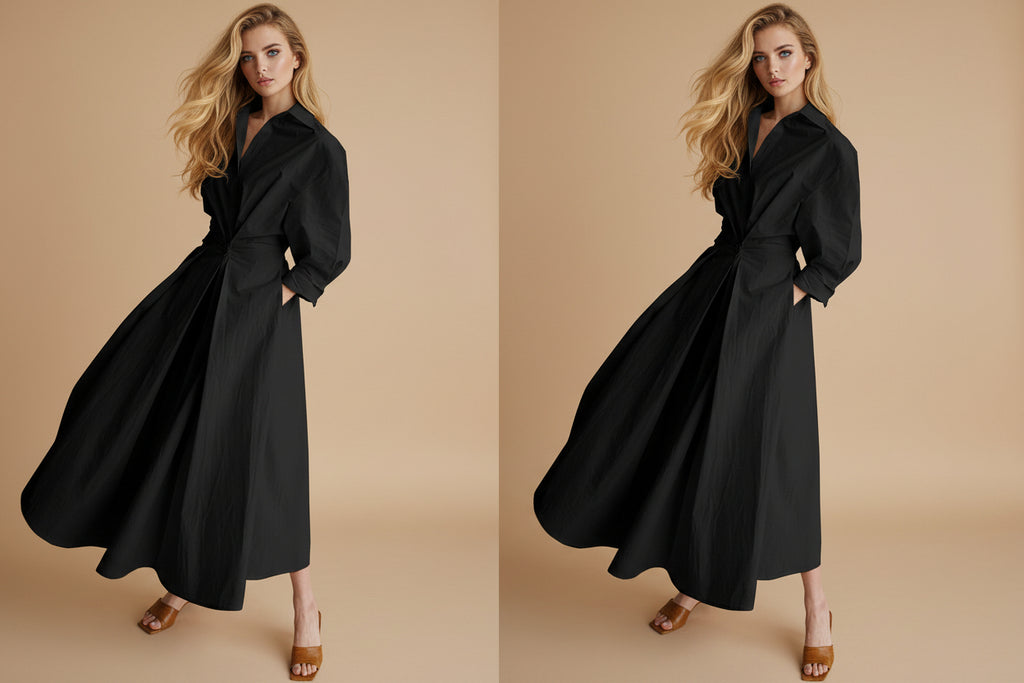 Faye | Dames Elegante Knoop Taille Overhemd Midi Jurk