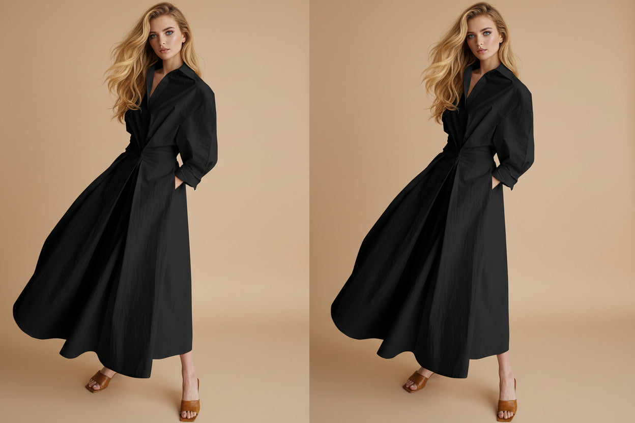 Faye | Dames Elegante Knoop Taille Overhemd Midi Jurk