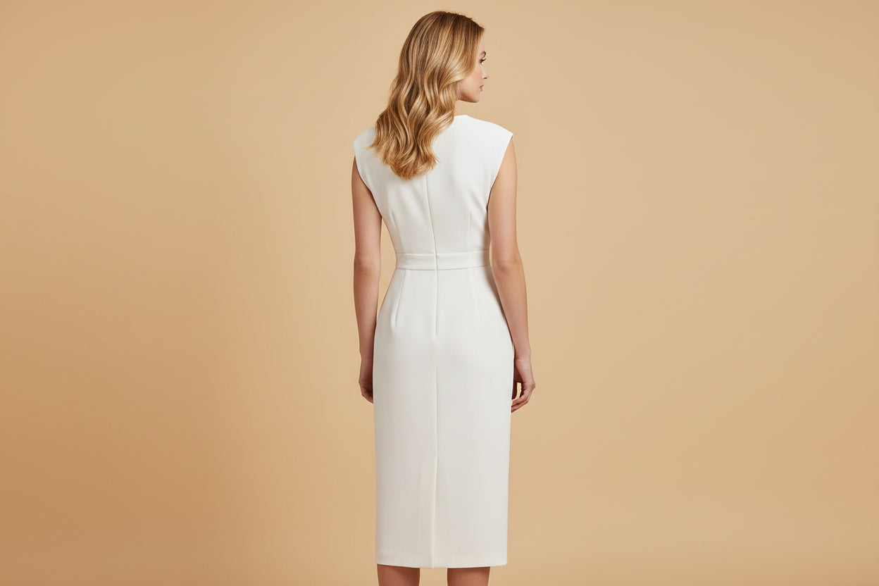 Emma | Dames Knoopdetail Mouwloze Midi Jurk