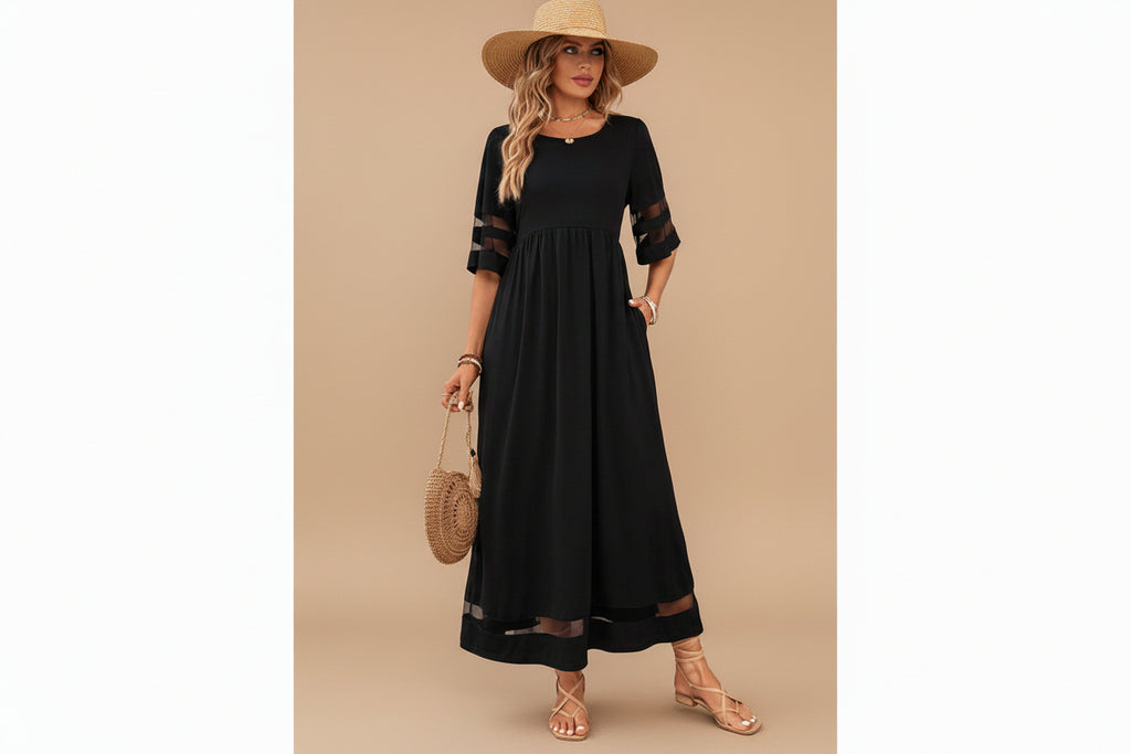 Lucy | Dames Elegante Transparant Paneel Maxi Jurk