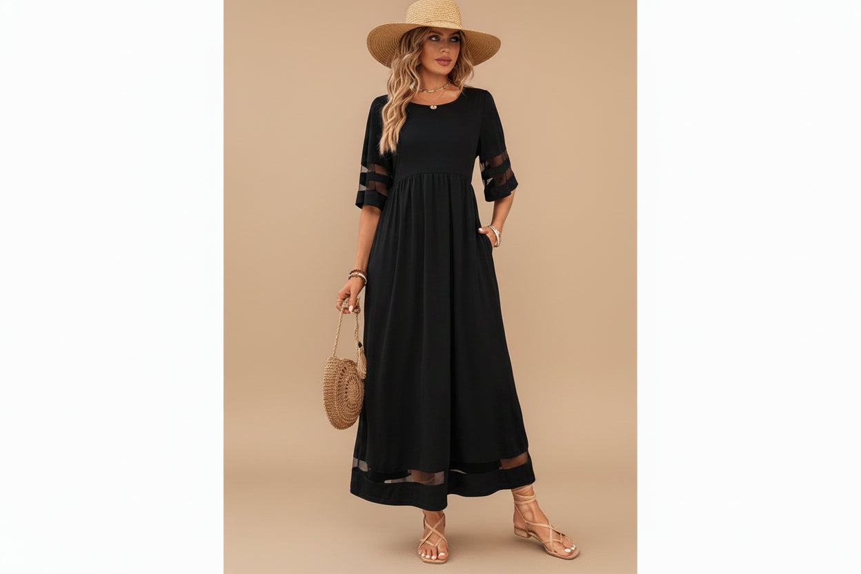 Lucy | Dames Elegante Transparant Paneel Maxi Jurk