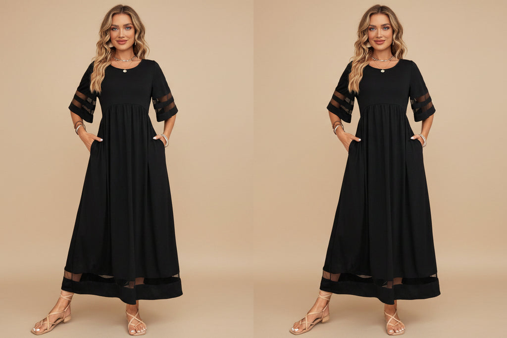 Lucy | Dames Elegante Transparant Paneel Maxi Jurk