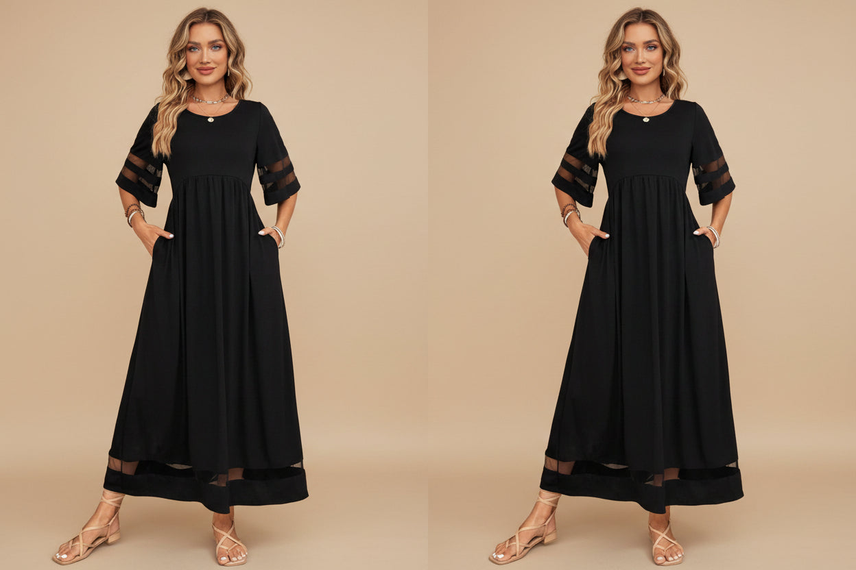 Lucy | Dames Elegante Transparant Paneel Maxi Jurk