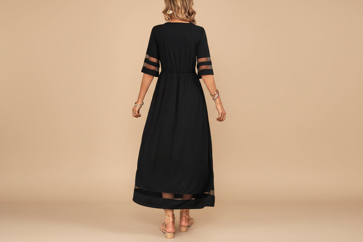 Lucy | Dames Elegante Transparant Paneel Maxi Jurk