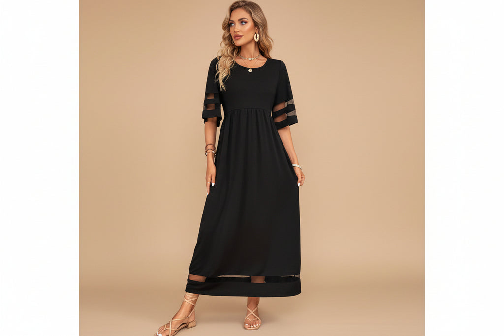 Lucy | Dames Elegante Transparant Paneel Maxi Jurk