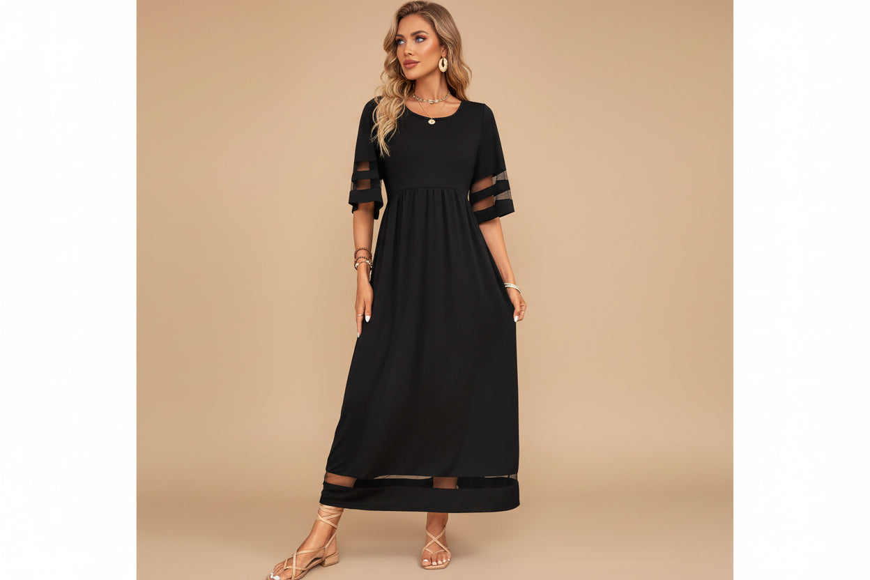 Lucy | Dames Elegante Transparant Paneel Maxi Jurk
