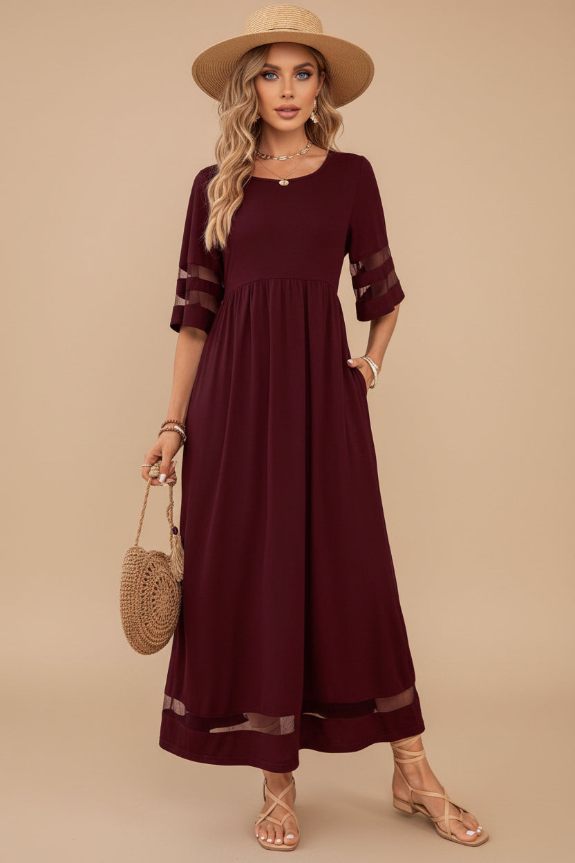 Lucy | Dames Elegante Transparant Paneel Maxi Jurk
