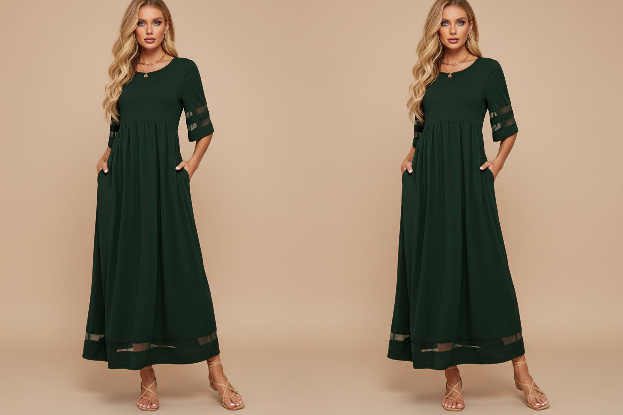 Lucy | Dames Elegante Transparant Paneel Maxi Jurk