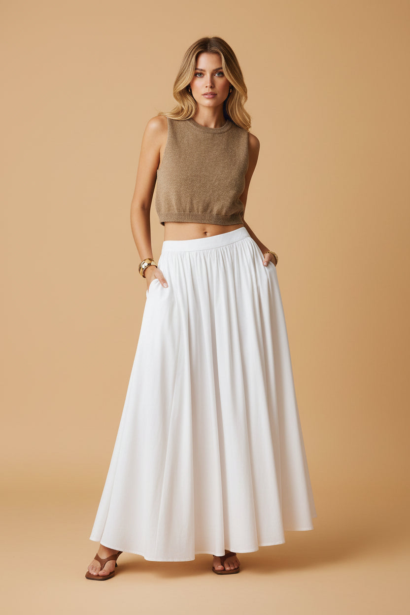 Vivirose| Hoge Taille Maxi Rok Dames – Plissé Look