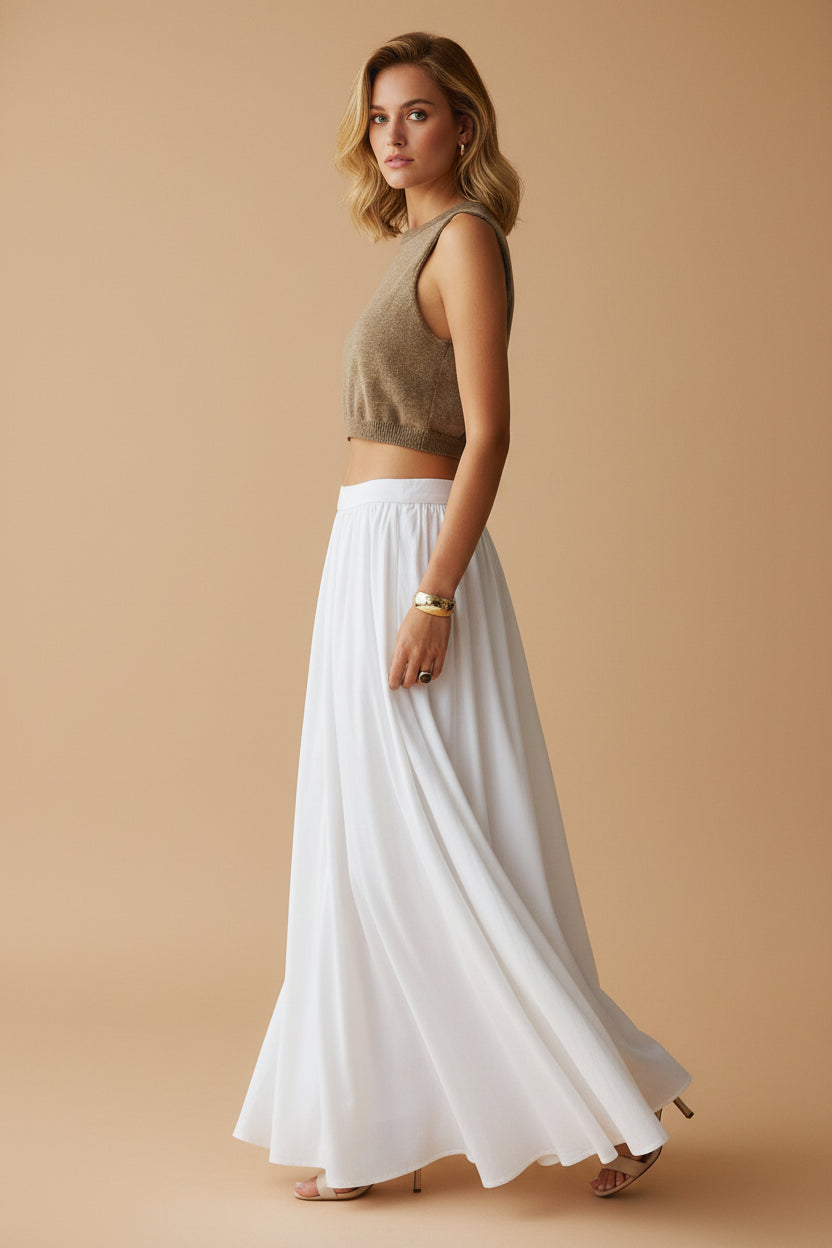Vivirose| Hoge Taille Maxi Rok Dames – Plissé Look