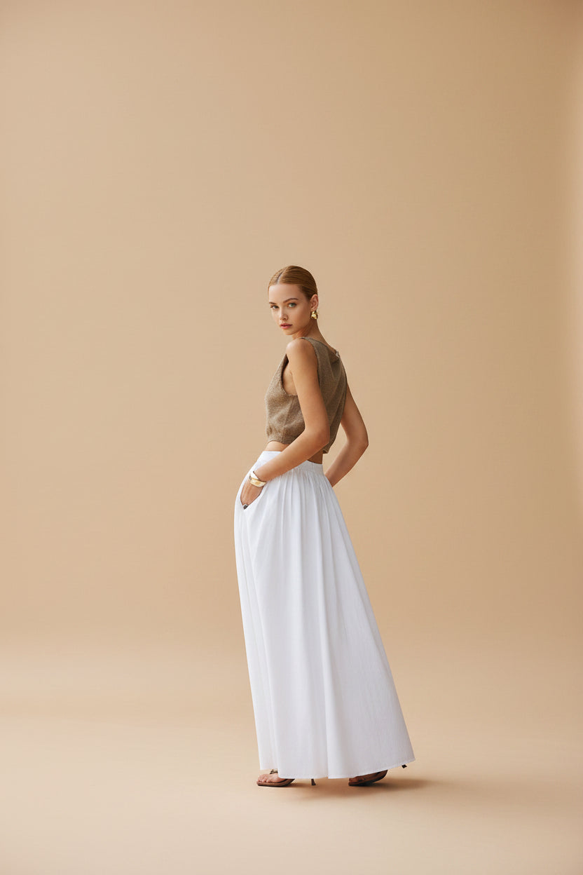 Vivirose| Hoge Taille Maxi Rok Dames – Plissé Look