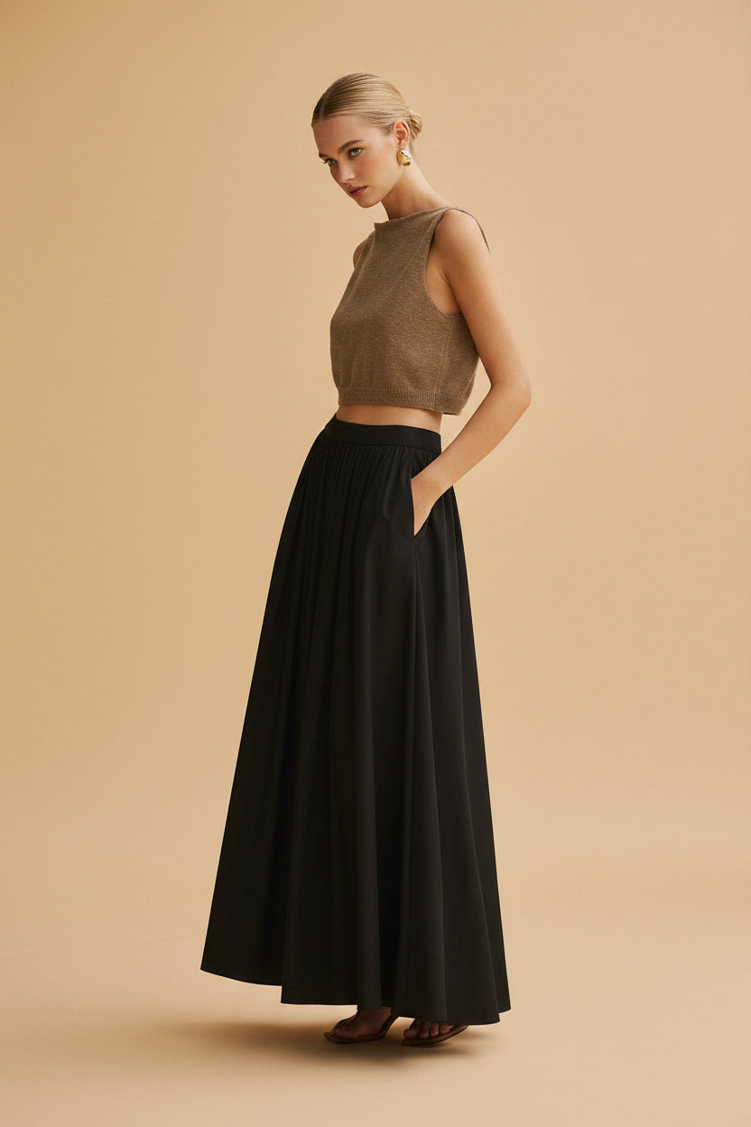 Vivirose| Hoge Taille Maxi Rok Dames – Plissé Look
