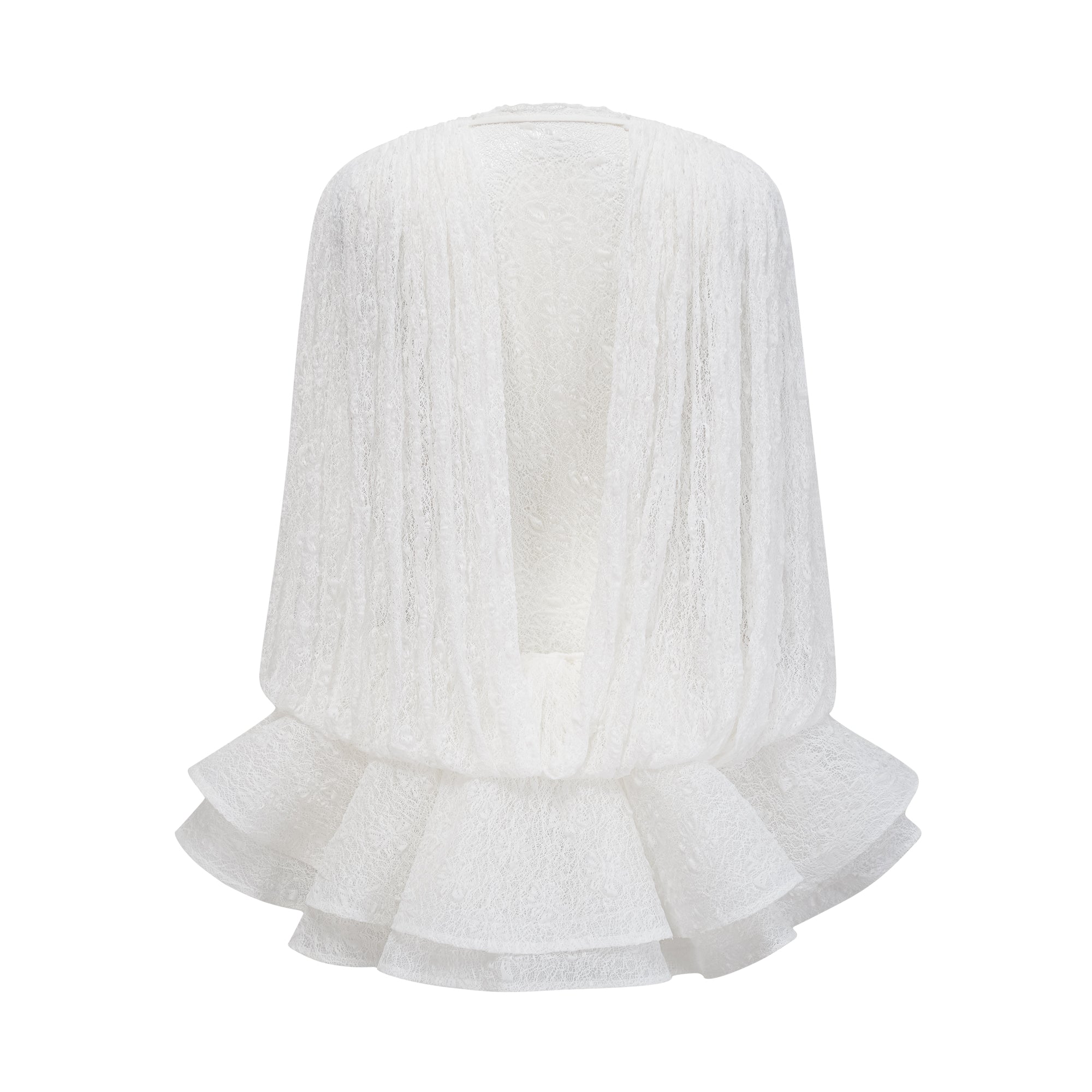 Isoline Witte Semi-Transparante Kant Set met Top, Short en Jurk