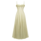 Matcha Ruffled Shirred Tulle Maxi Dress