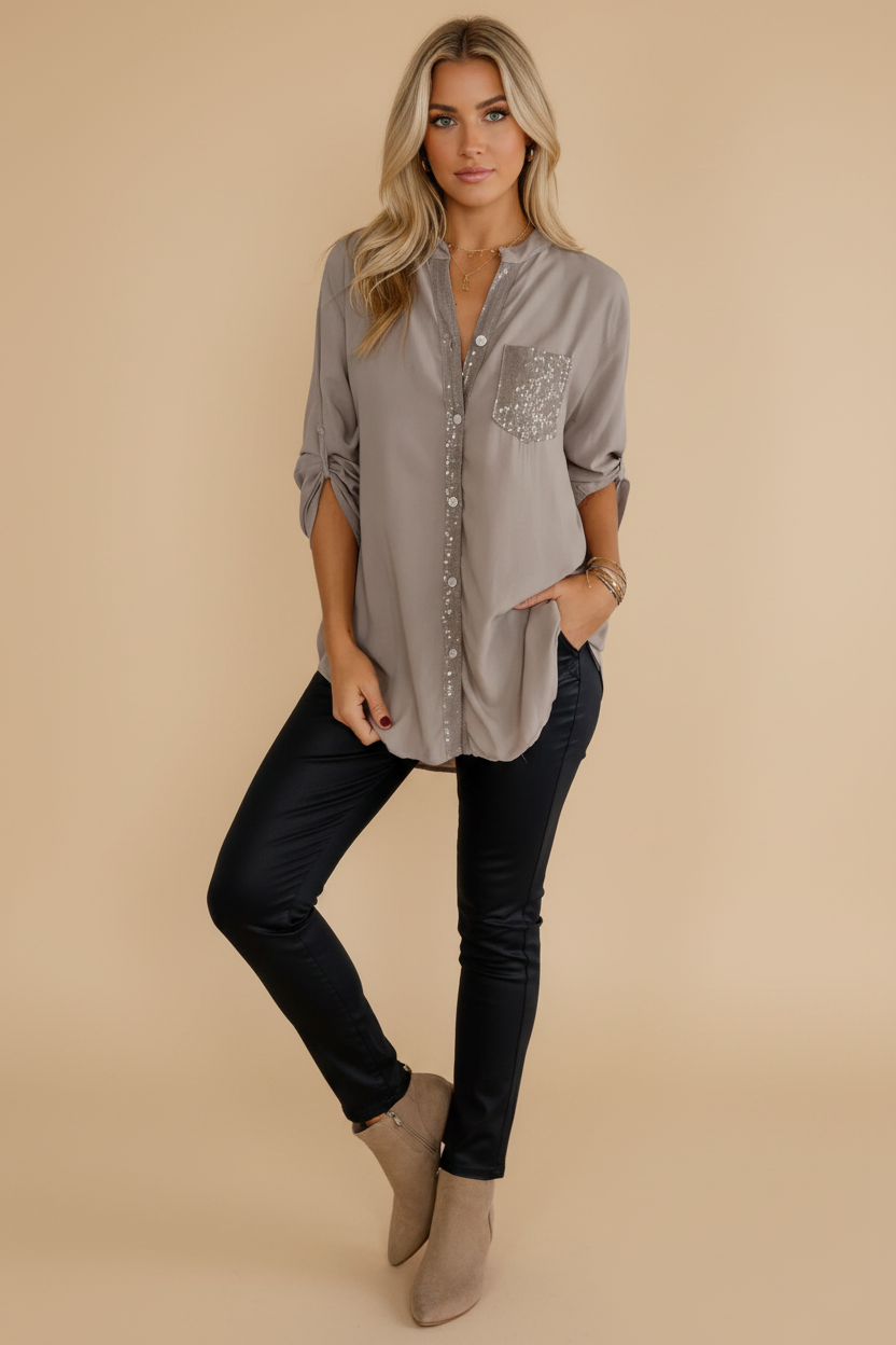 Casual Paillettenblouse Voor Dames | Chic