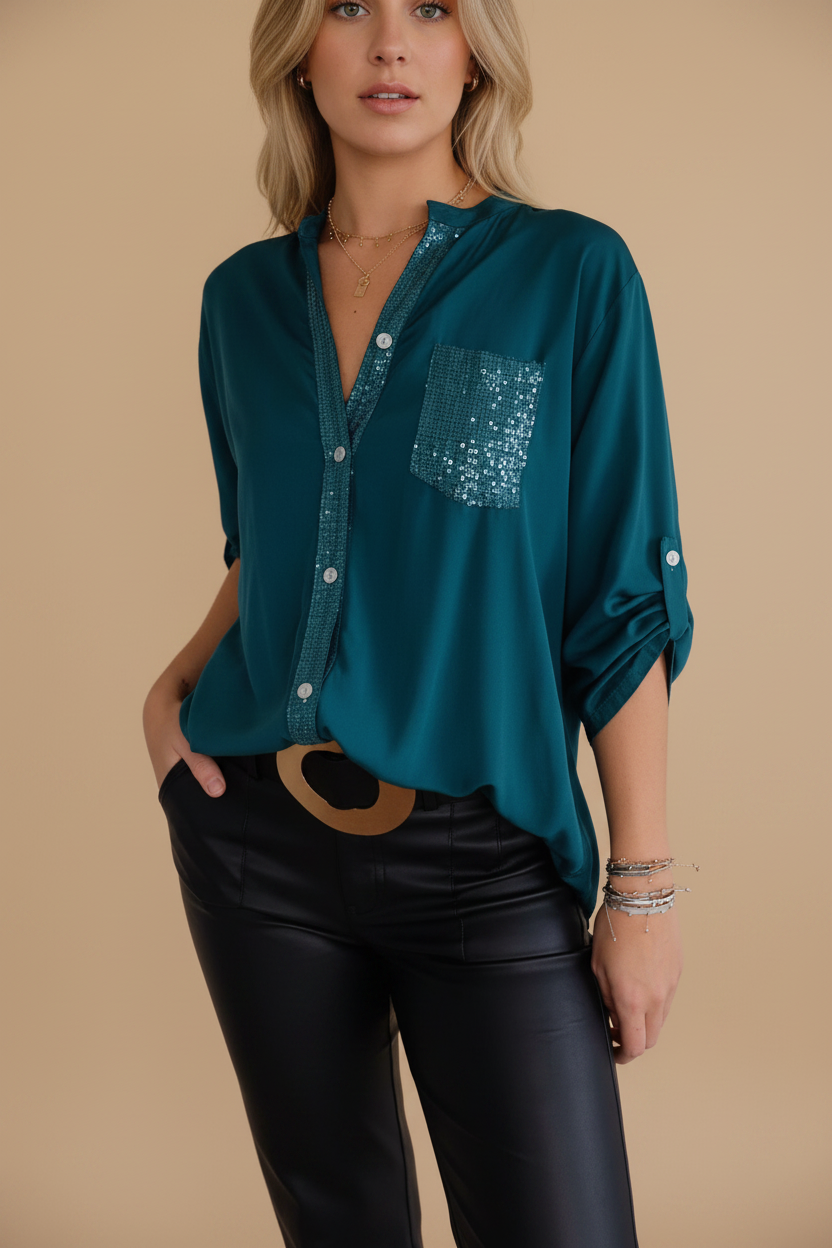 Casual Paillettenblouse Voor Dames | Chic