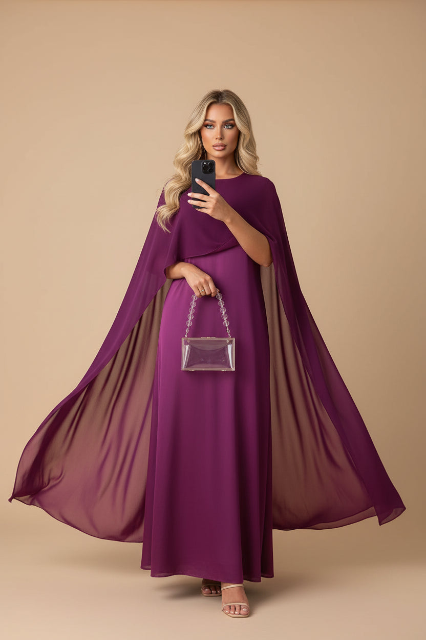 Vivirose| Kaftan Jurk met Luchtige Cape Mouwen