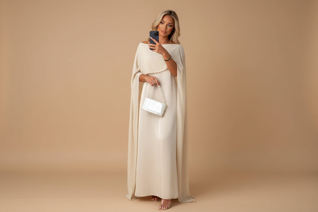 Vivirose| Kaftan Jurk met Luchtige Cape Mouwen