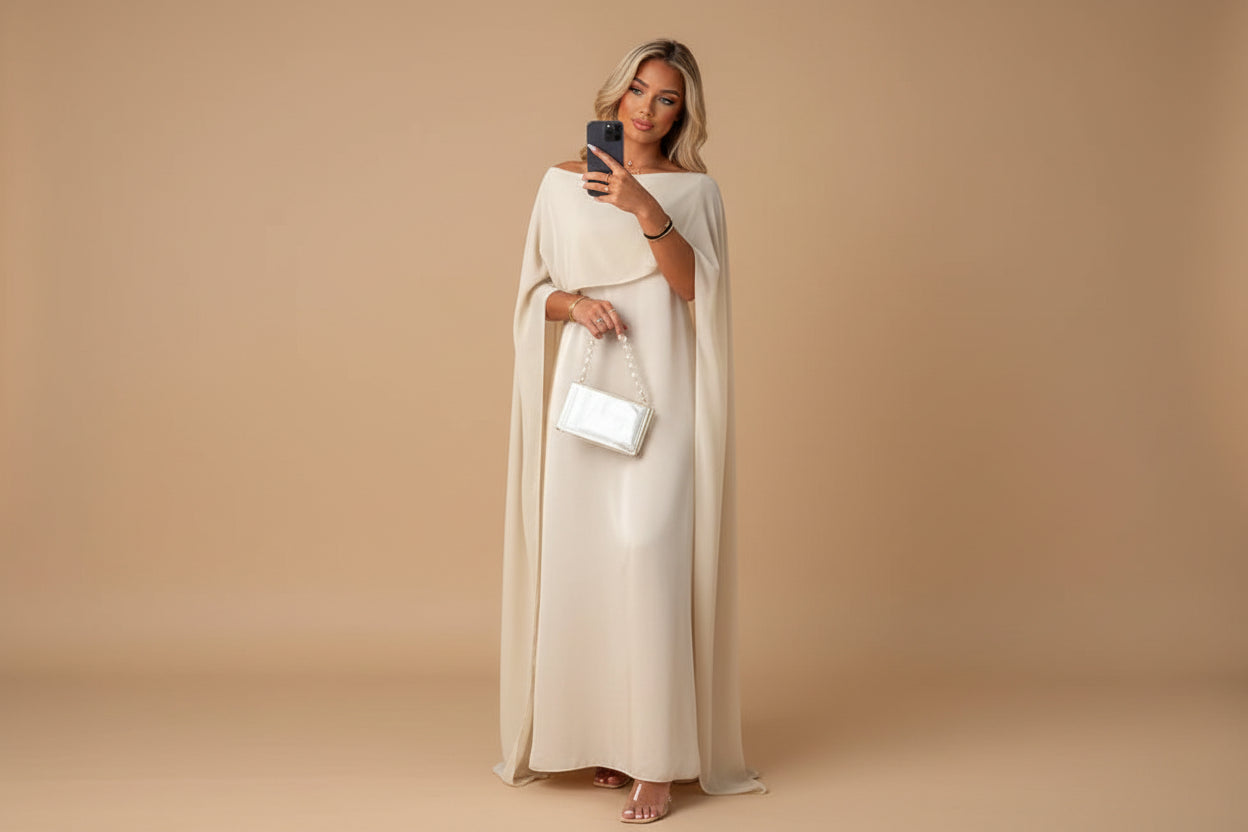 Vivirose| Kaftan Jurk met Luchtige Cape Mouwen
