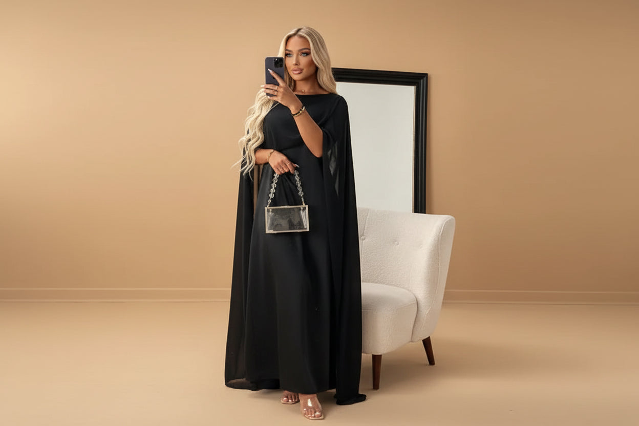 Vivirose| Kaftan Jurk met Luchtige Cape Mouwen