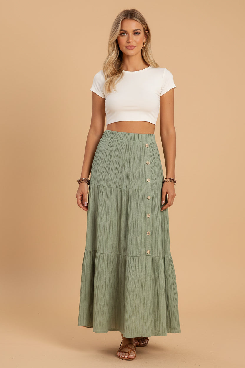 Vivirose| Bohemian Katoenen Maxi Rok Dames – Zomers met Volant Details