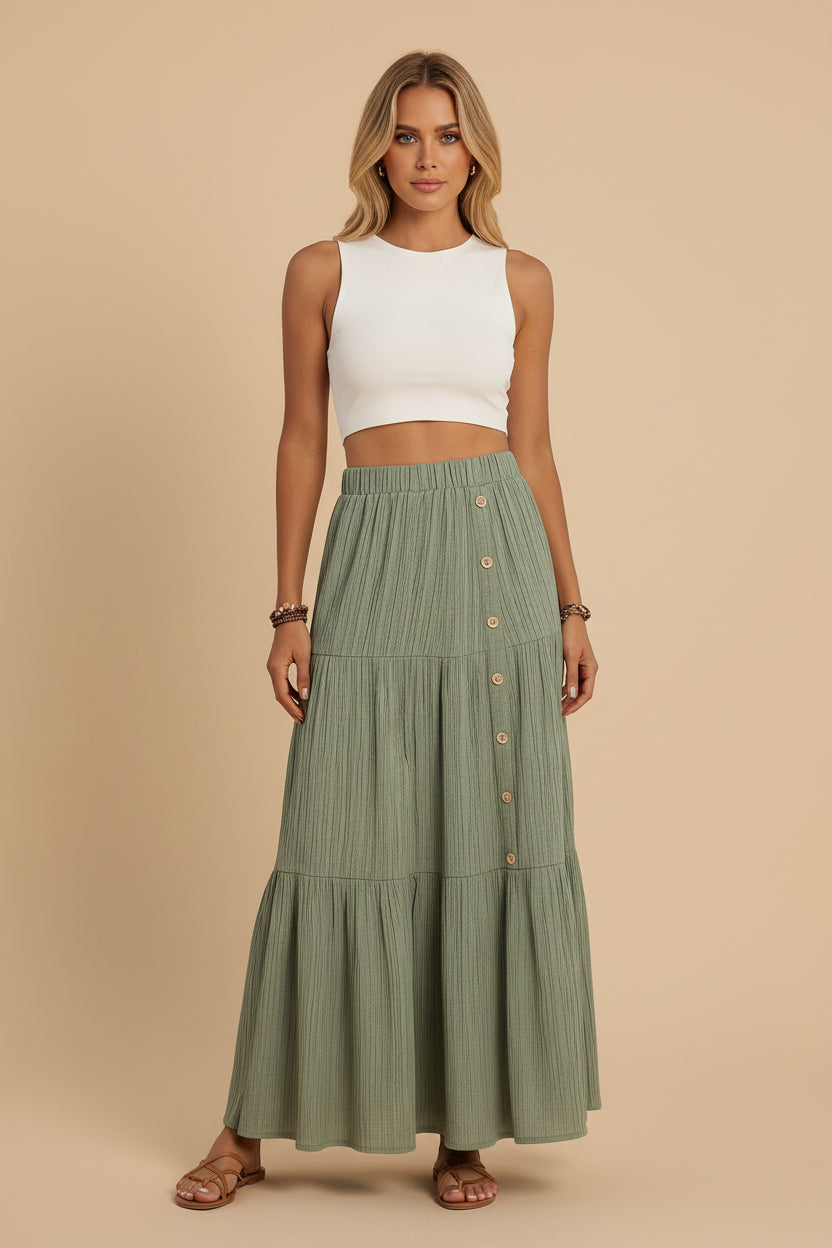 Vivirose| Bohemian Katoenen Maxi Rok Dames – Zomers met Volant Details