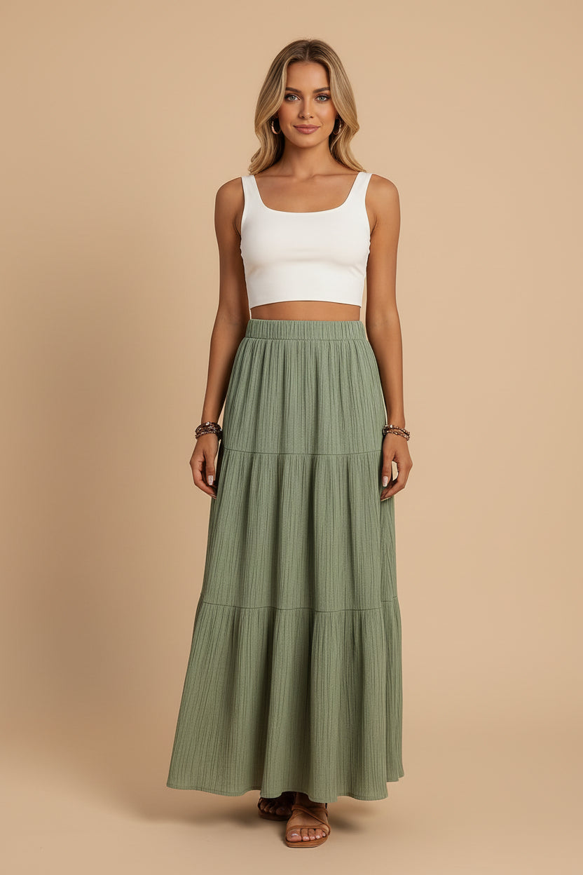 Vivirose| Bohemian Katoenen Maxi Rok Dames – Zomers met Volant Details
