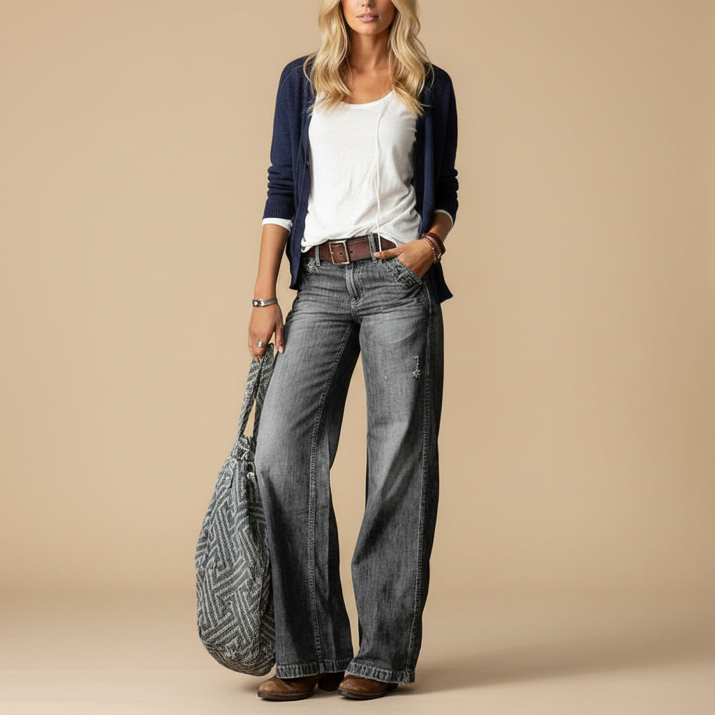 Vivirose| Jeans Wijde Pijpen Distressed