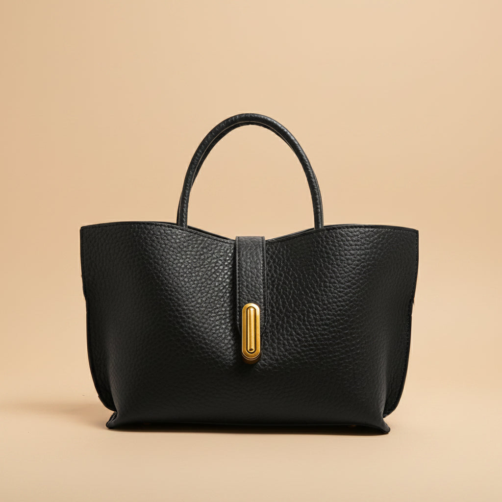 Vivirose| Zwarte Klassieke Handtas van Leder Look met Gouden Detail – Dames Schoudertas
