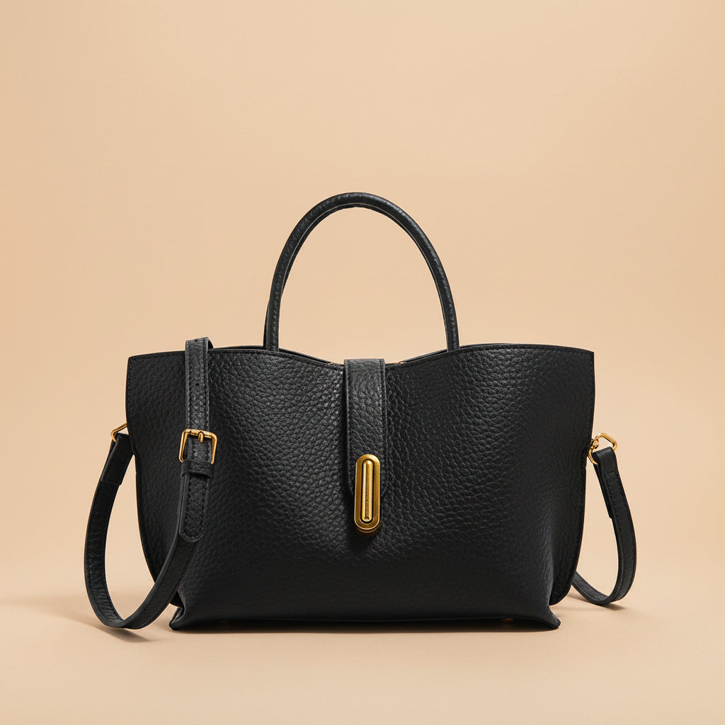 Vivirose| Zwarte Klassieke Handtas van Leder Look met Gouden Detail – Dames Schoudertas