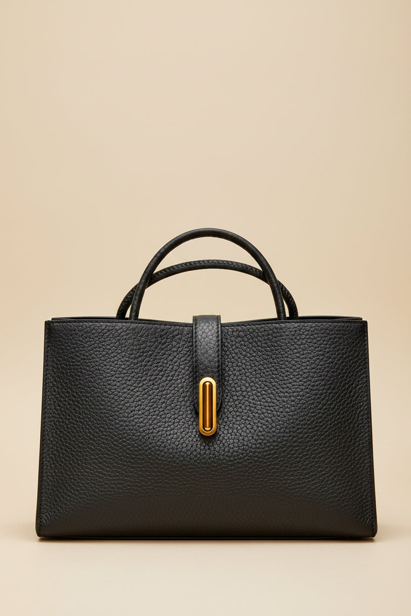 Vivirose| Zwarte Klassieke Handtas van Leder Look met Gouden Detail – Dames Schoudertas