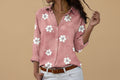 Vivirose | Dames Bloemen Knoop-omhoog Lange Mouw Shirt Top