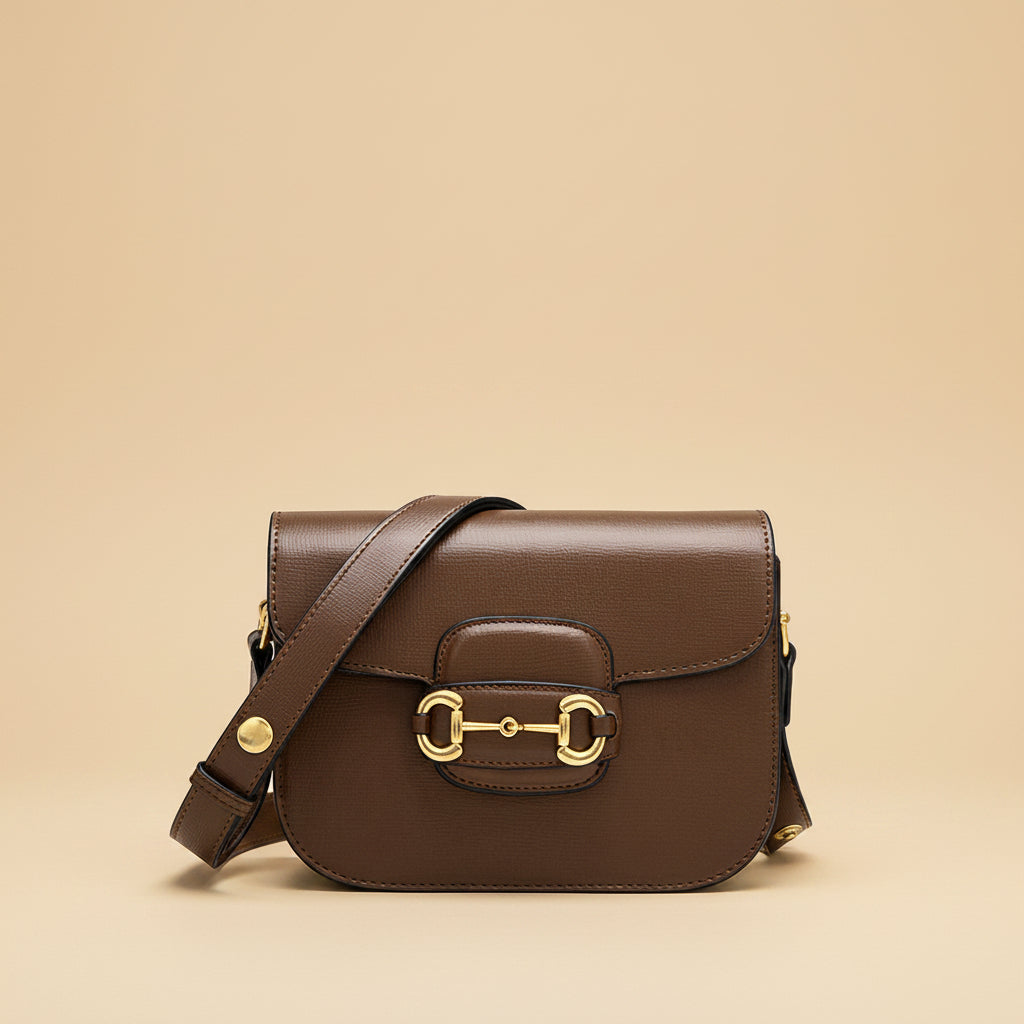 Vivirose | Stijlvolle Bruine Dames Crossbody in Leather Look met Gouden Details