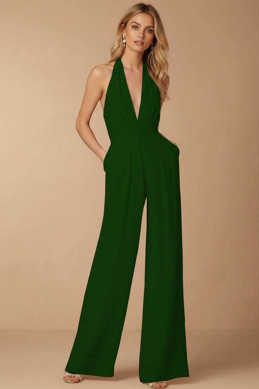 Vivirose- Stijlvolle Jumpsuit Met Wijde Pijpen En V-Halslijn