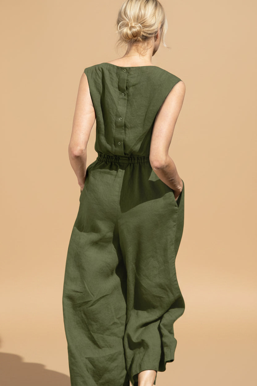 Vivirose- Mouwloze Jumpsuit met Wijde Pijpen, Comfortabel en Trendy