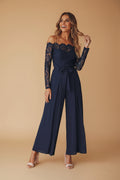 Vivirose - Off Shoulder Jumpsuit Met Kant En Hoge Split