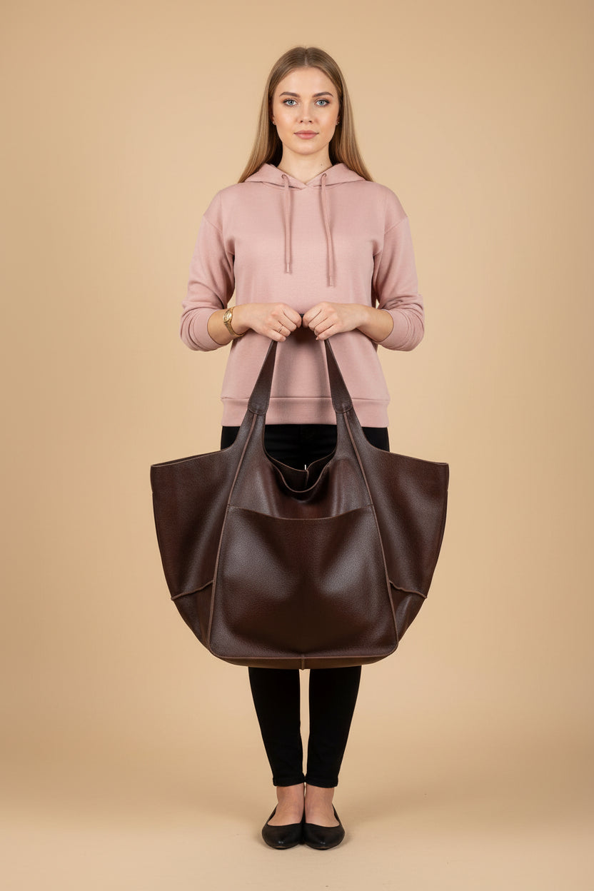 Oversized Leren Vintage Schoudertas