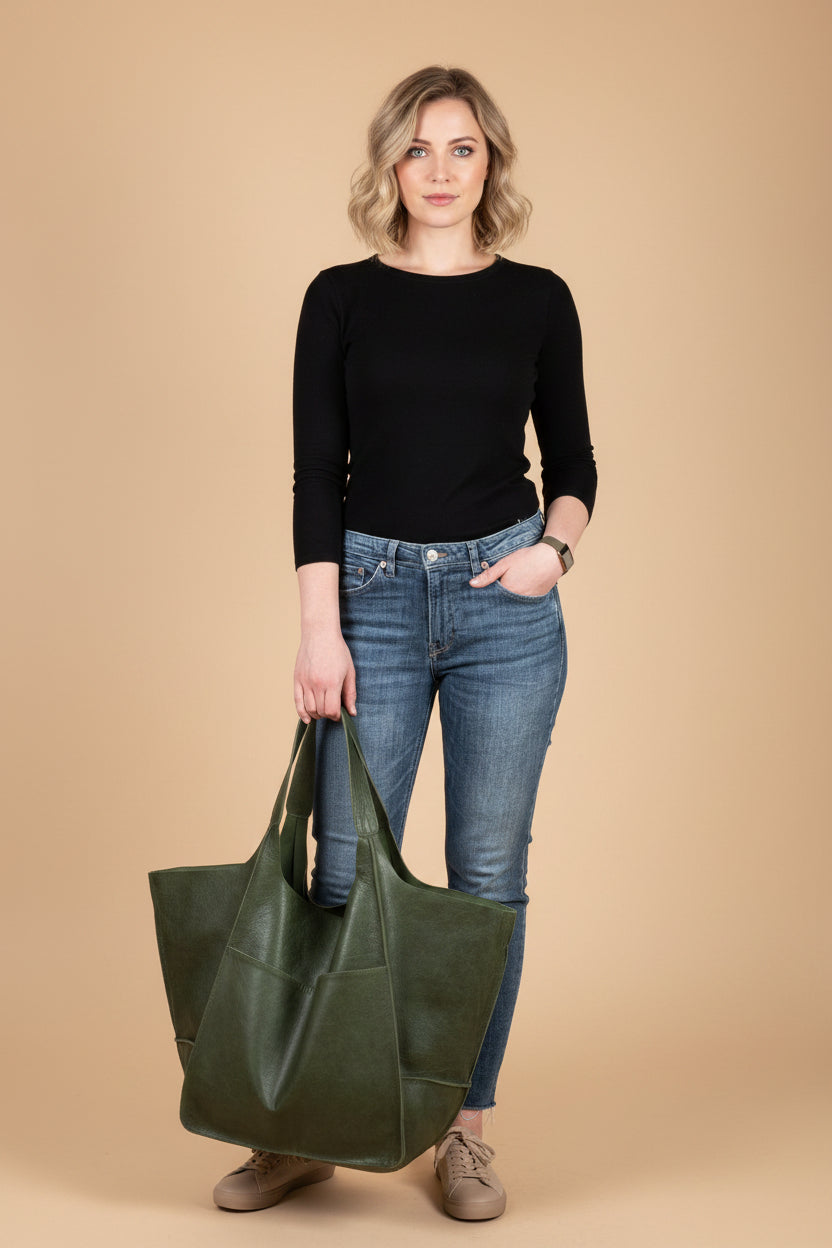 Oversized Leren Vintage Schoudertas