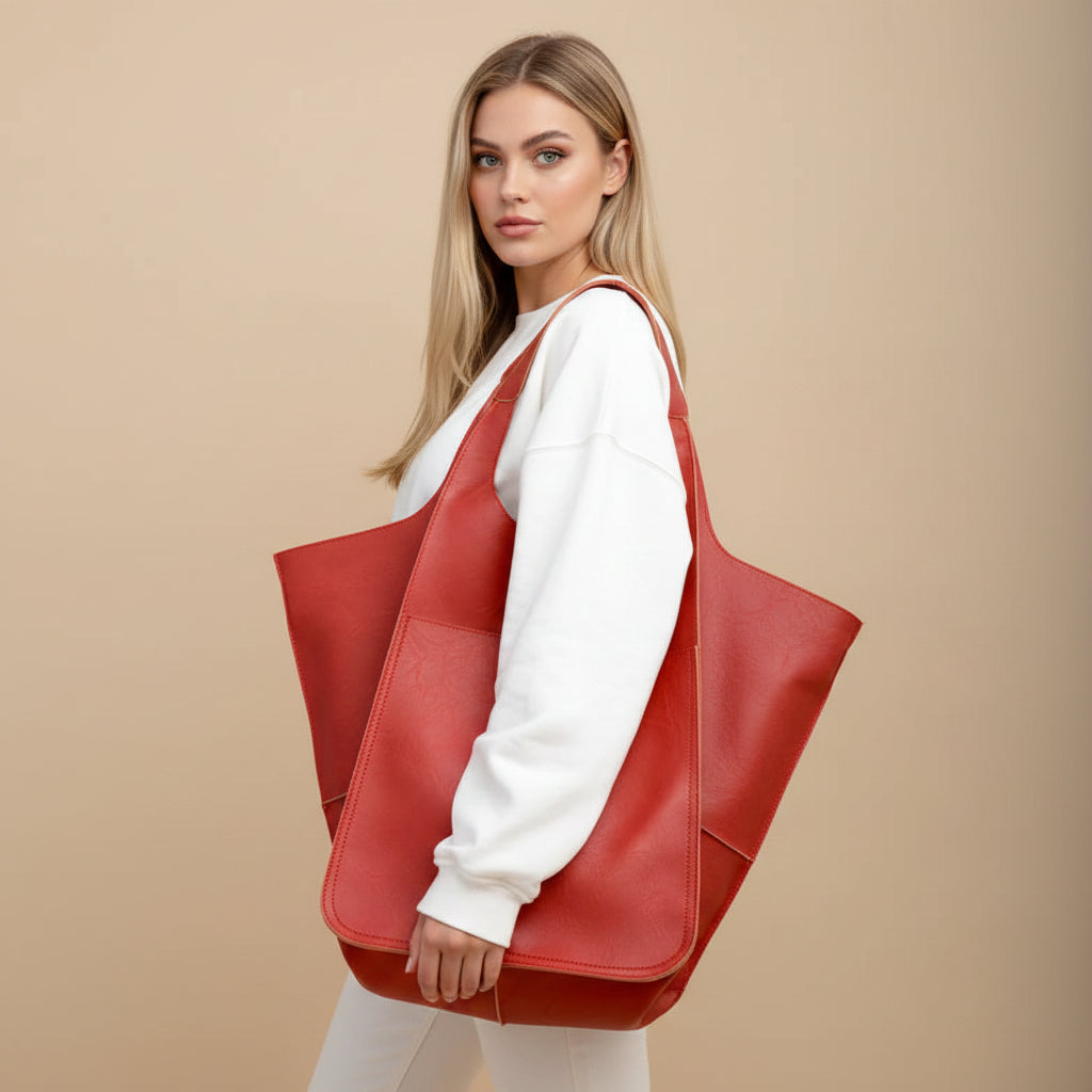 Oversized Leren Vintage Schoudertas