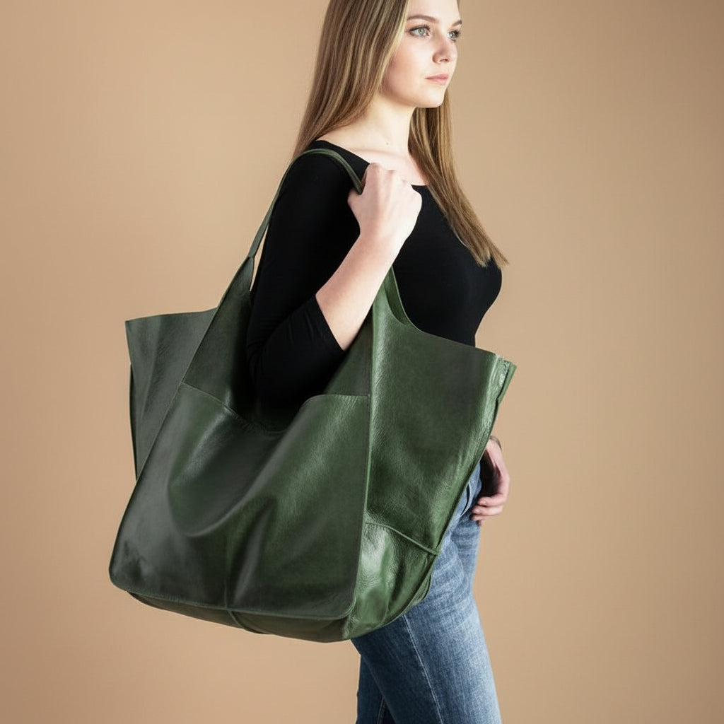 Oversized Leren Vintage Schoudertas
