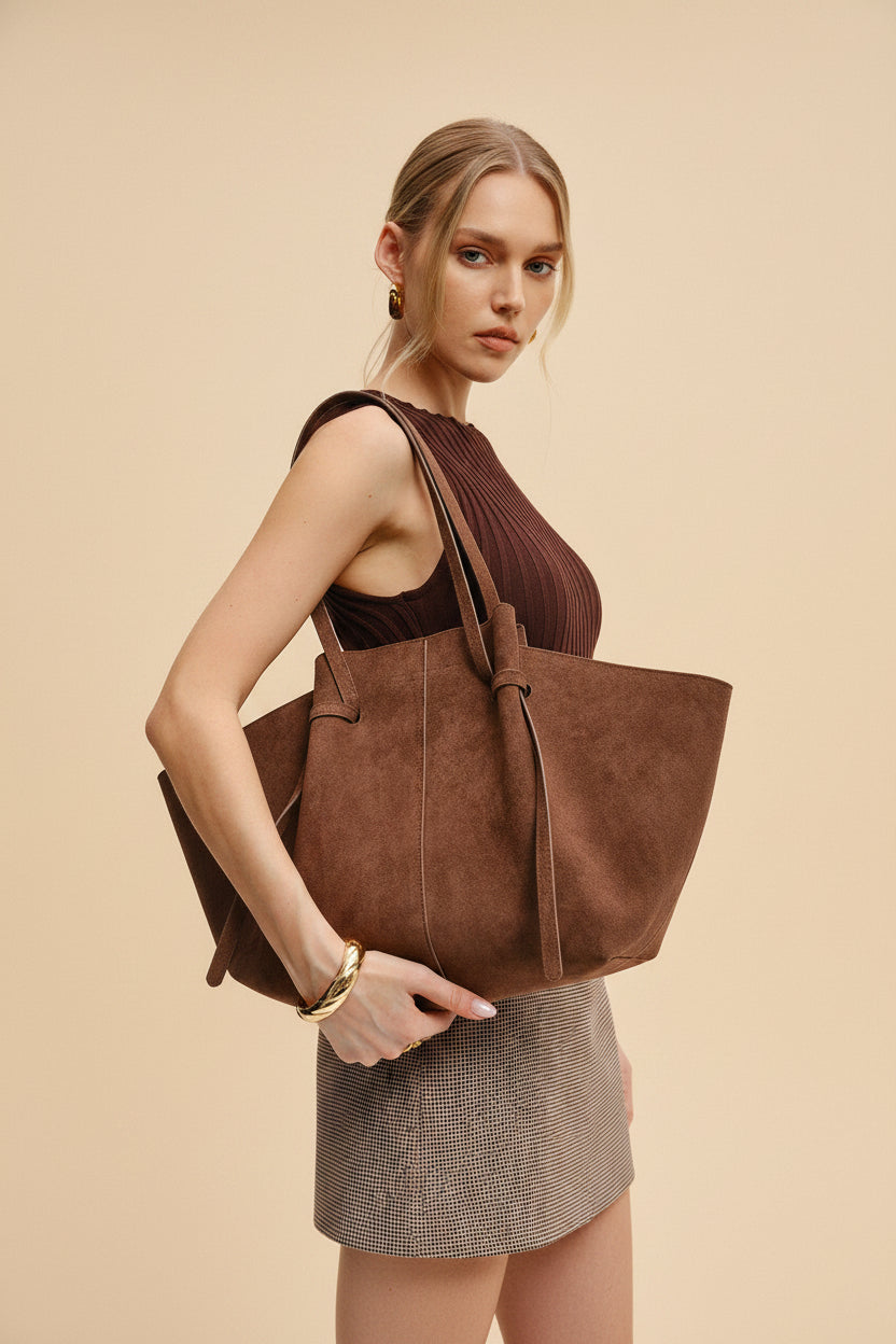 Vivirose| Bruine Suède Grote Shopper – Stijlvolle Dames Tote Bag