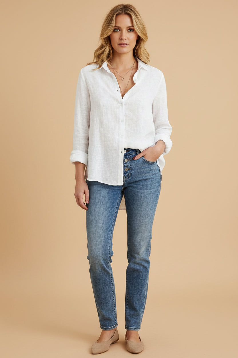Vivirose- Elegant, casual damesshirt met lange mouwen van katoen en linnen